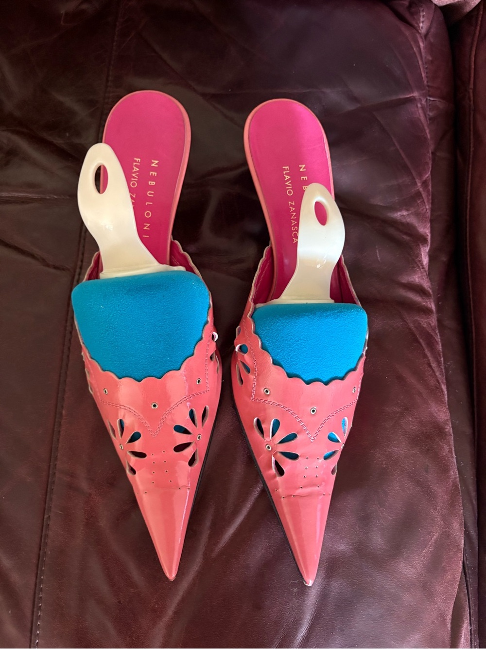 Nebuloni Flavio Zanasca Pink Pointed-Toe Mules Size 37 1/2.